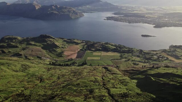 Aerial view of lake wanaka in new zealand