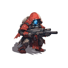 Sci fi soldier with gun flat vector design