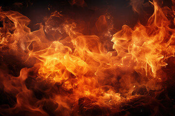 Burning flames fire on black background texture