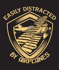 Easily Distracted By Airplanes T-Shirt Design Vector Design Tshirt Design Airplanes Vector Design
