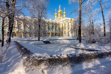 Resurrection church of Catherine palace in winter, Pushkin, Saint Petersburg, Russia