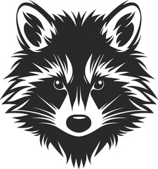 Simple Minimalist Vector Design of a Raccoon Head in Classic Black and White, Perfect for Icon or Logo