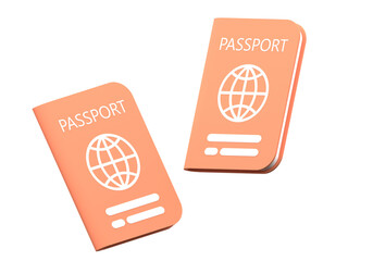 Brown passport icon vacation leisure touring holiday summer vacation concept on isolated background. Travel tourism plane trip planning world tour. 3d render illustration