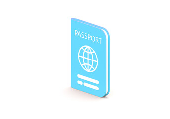 Blue passport icon vacation leisure touring holiday summer vacation concept on isolated background. Travel tourism plane trip planning world tour. 3d render illustration