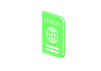 Green passport icon vacation leisure touring holiday summer vacation concept on isolated background. Travel tourism plane trip planning world tour. 3d render illustration