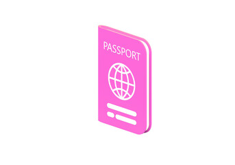 Pink passport icon vacation leisure touring holiday summer vacation concept on isolated background. Travel tourism plane trip planning world tour. 3d render illustration
