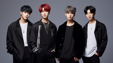korean k-pop boys band posing in the studio
