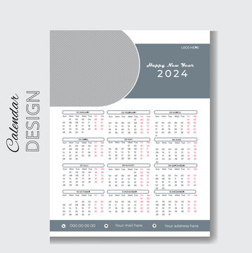 Digital Calendar Design Template 2024,New calendar design 2024 vector graphic.