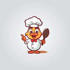 A clipart of a chicken wearing a chef's hat and holding a spatula or cooking utensil, emphasizing a culinary theme vector illustrations