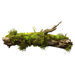 Fototapeta premium Fresh green moss on rotten tree Isolated on transparent background 