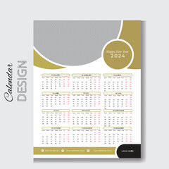 Digital Calendar Design Template 2024,New calendar design 2024 vector graphic.