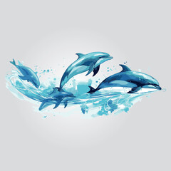 A line of merchandise featuring jumping dolphins, such as T-shirts, mugs, and posters. A portion of the proceeds could go towards marine conservation effort vector illustrations