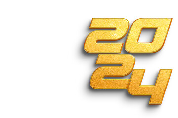 Realistic 2024 Golden Numbers and Festive Decorations on a White Background, Illustrating a Holiday...