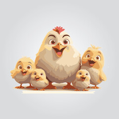 A heartwarming clipart of a chicken family, with a mother hen and cute chicks, vector illustrations.