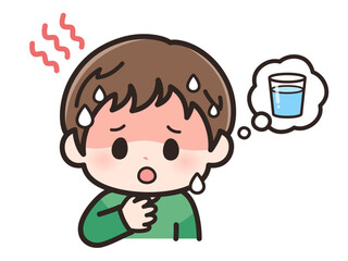 喉が渇いた男の子のイラスト
