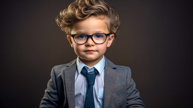 portrait of a young intelligent guy in a stylish suit with tie looking like a professor