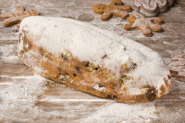 german stollen on wooden background