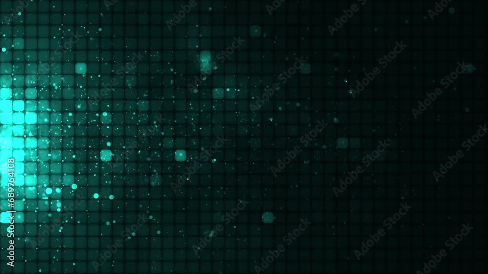 Sticker abstract bright mosaic. abstract turquoise led background with motion dots. technology digital squar