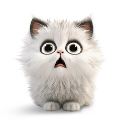 Cute cat with shocked face, isolated on white background, funny pets concept, realistic illustration in doodles design, generative ai
