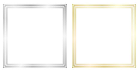 Set of golden and silver metal frames isolated on white. Vector frame for text, photo, certificate, pictures, diploma, card, invitation. Square luxury frames - obrazy, fototapety, plakaty