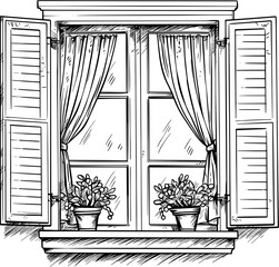 Elegant Provence Style Window Vintage Outline Icon In Hand-drawn Style