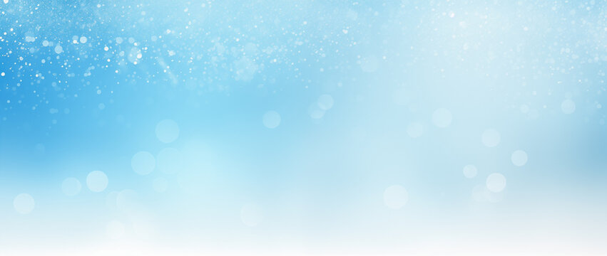 A gradient blue and white watercolor background with white splatters, resembles snow scattered throughout the image. Winter background.