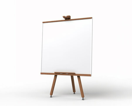 easel with blank white board on white background