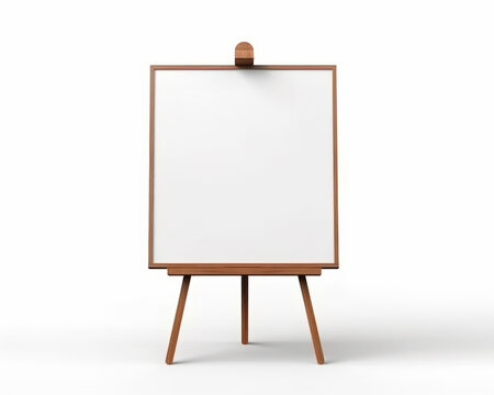 Wooden easel with blank whiteboard on white background. 