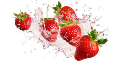 Falling strawberries isolated on transparent or white