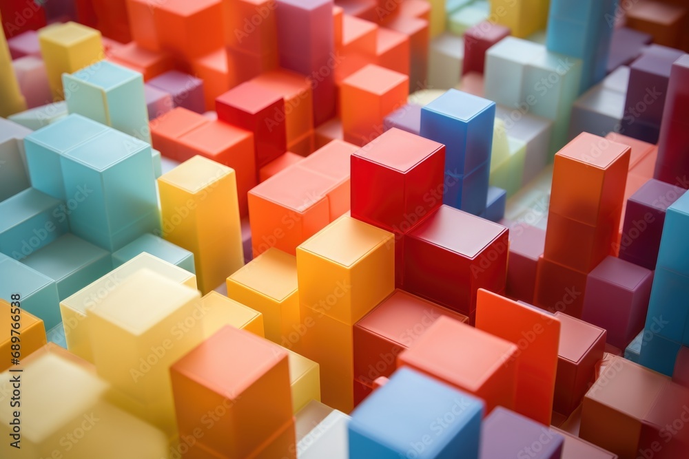 Poster A close-up view of a bunch of colorful cubes. Perfect for adding a vibrant touch to your designs