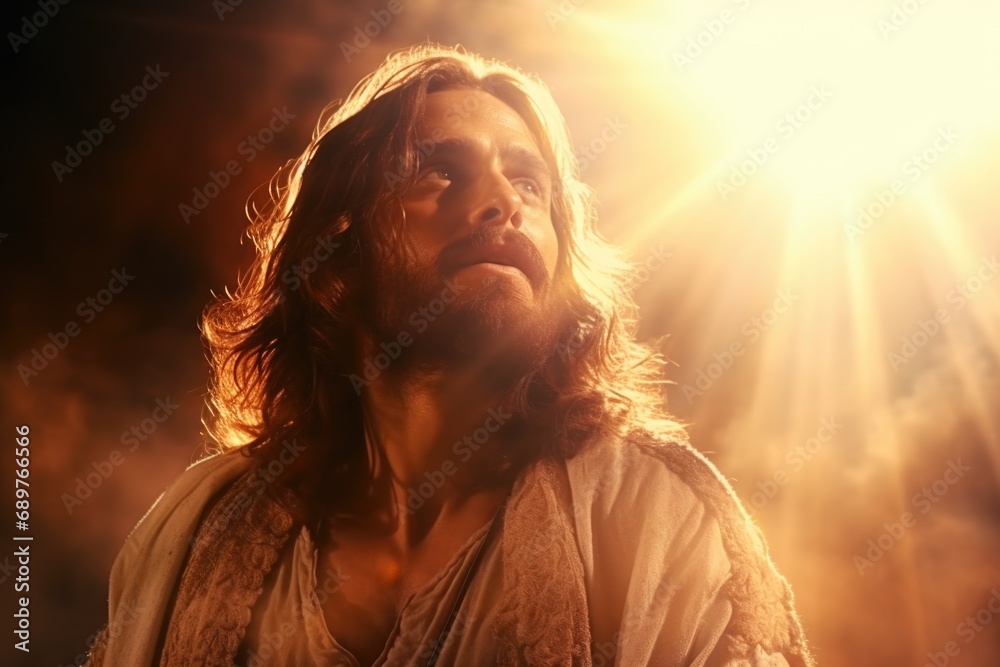 Poster a man with long hair wearing a white robe. this versatile image can be used in various contexts