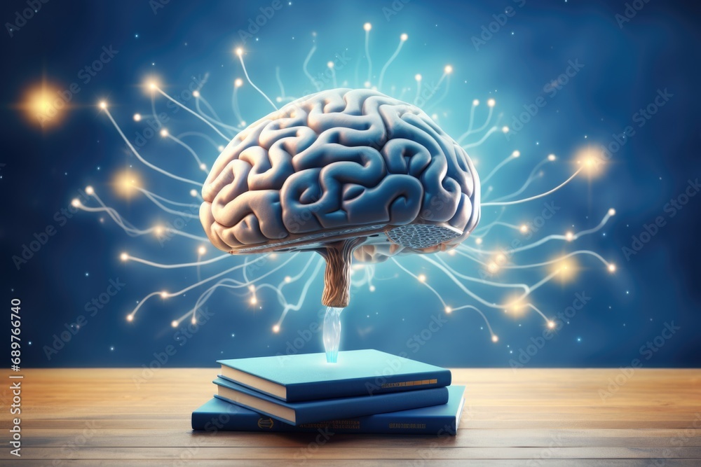 Aufkleber A book with a brain on top, representing knowledge and intelligence. Can be used to illustrate the power of reading and learning