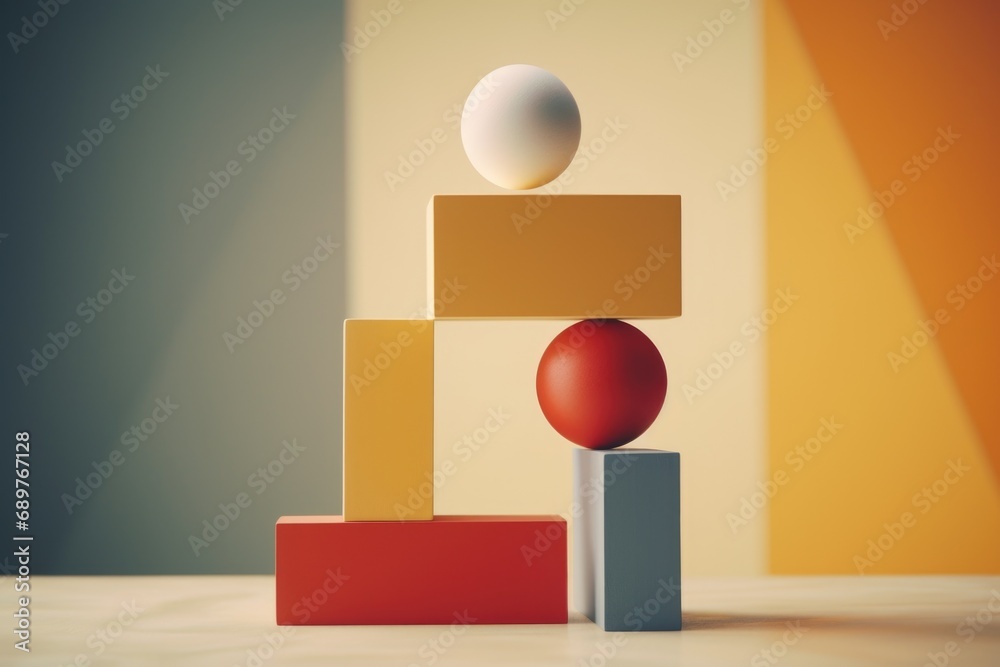 Aufkleber a ball sitting on top of a stack of blocks. suitable for educational and playtime concepts