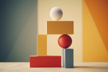 A ball sitting on top of a stack of blocks. Suitable for educational and playtime concepts