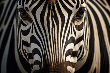 Fototapeta na wymiar A detailed close-up view of a zebra's face. Can be used for educational purposes or in wildlife-themed designs