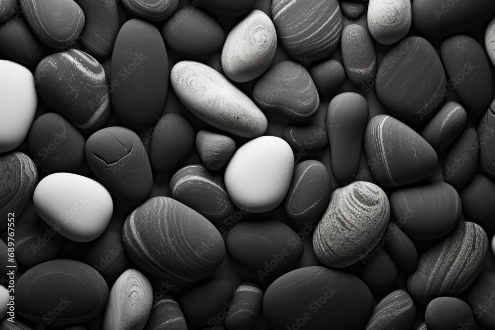 Poster a black and white photo showcasing rocks and pebbles. ideal for various design projects