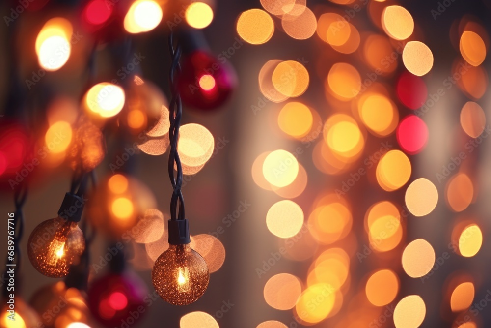 Poster A colorful string of lights hanging in a bunch. Ideal for adding a festive touch to any occasion