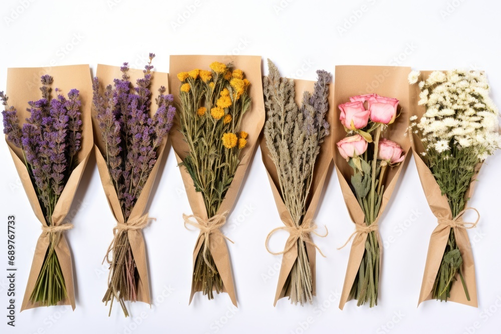 Poster a bunch of flowers wrapped in brown paper. suitable for various occasions and events