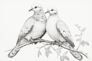 Birds sitting on a tree branch. Can be used to depict nature, wildlife, or peacefulness