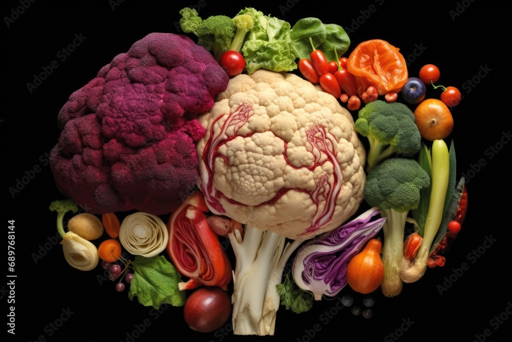 Aufkleber various types of vegetables arranged on a black background. suitable for food-related projects and h
