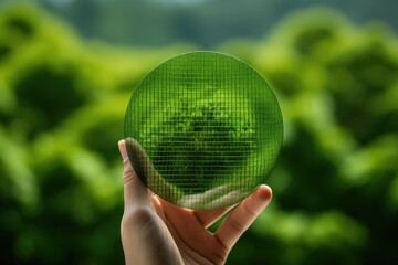 A person holding a green circular object. This versatile image can be used in various contexts