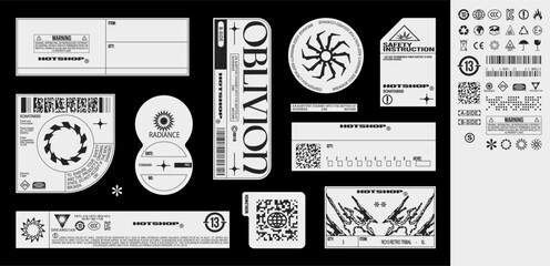 Collection of fake made up labels with set of symbols - obrazy, fototapety, plakaty