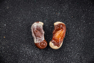 chocolate candy seashells sweet dessert appetizer meal food snack on the table copy space food background rustic top view