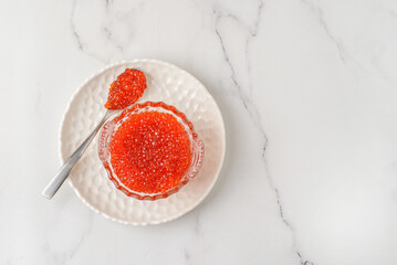 red caviar in the caviar bowl