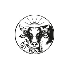 cow logo template engraving illustration hand drawn