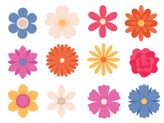 Fototapeta na wymiar Abstract flowers, top view. Spring flora. Flat vector illustration on white background