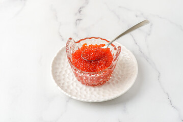red caviar in the caviar bowl