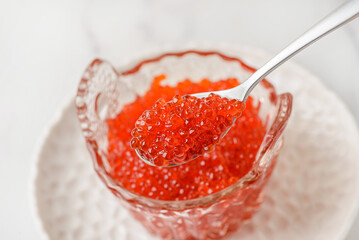 red caviar in the caviar bowl