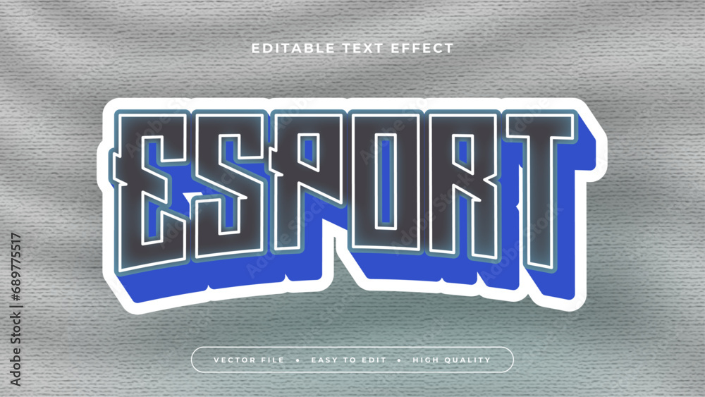 Poster blue white and gray grey esport 3d editable text effect - font style