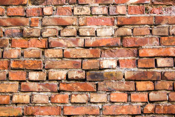 Brick wall in ruins of Castle of Bishops in Siewierz. Siewierz in Poland